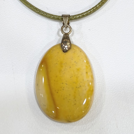 Pendentif Jaspe Mokaïte sur Cordon Vert Réglable 21 + 5 cm