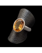 Bague Citrine Madère Naturelle Argent 925 Taille 57