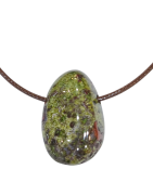 Pendentif Jaspe Sang de Dragon sur Cordon Simili Marron 42 + 5 cm