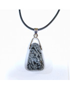Pendentif Obsidienne Neigeuse sur Cordon Simili 42 + 5 cm