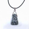 Pendentif Obsidienne Neigeuse sur Cordon Simili 42 + 5 cm