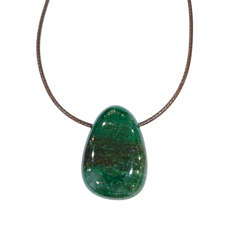 Pendentif Fuschite avec Cordon Marron Réglable