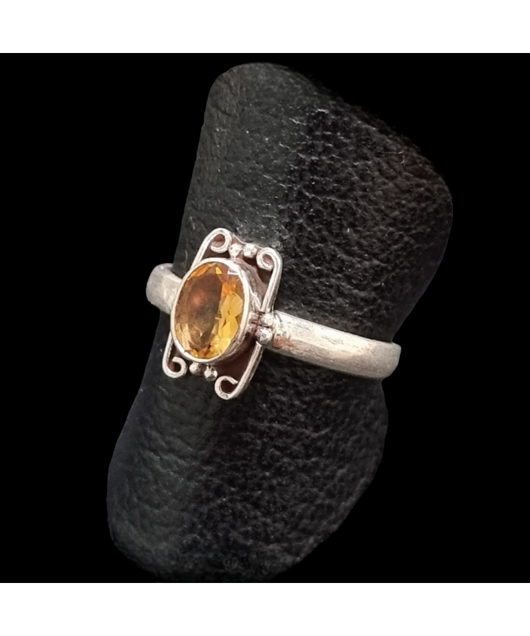 Bague Citrine Madère Naturelle Argent 925 Taille 56