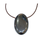 Pendentif Hématite Ovale sur Cordon Simili Marron Réglable