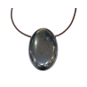 Pendentif Hématite Ovale sur Cordon Simili Marron Réglable