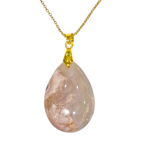 Pendentif Agate Fleur sur Chaîne Plaquée or 42 + 5 cm