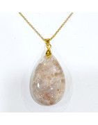 Pendentif Agate Fleur sur Chaîne Plaquée or 42 + 5 cm