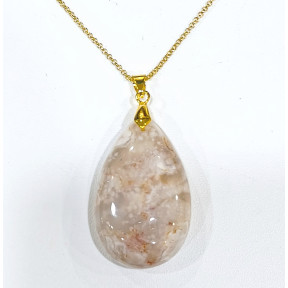 Pendentif Agate Fleur sur Chaîne Plaquée or 42 + 5 cm