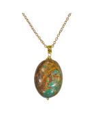 Pendentif Turquoise du Tibet sur Chaîne Plaquée Or 42 + 5 cm