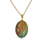 Pendentif Turquoise du Tibet sur Chaîne Plaquée Or 21 + 5 cm