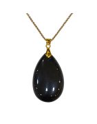 Pendentif Obsidienne Noire sur Chaîne Plaquée Or 42 + 5 cm