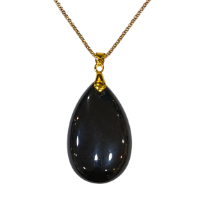 Pendentif Obsidienne Noire sur Chaîne Plaquée Or 42 + 5 cm