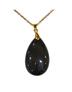 Pendentif Obsidienne Noire sur Chaîne Plaquée Or 42 + 5 cm