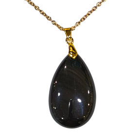 Pendentif Obsidienne Noire sur Chaîne Plaquée Or 42 + 5 cm