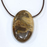 Pendentif Bois Fossilisé sur Cordon Simili Marron Réglable