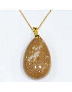 Pendentif Agate Fleur sur Chaîne Plaquée or 42 + 5 cm