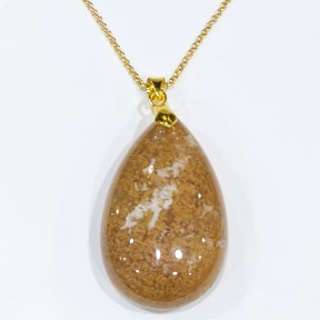 Pendentif Agate Fleur sur Chaîne Plaquée or 42 + 5 cm