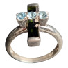 Bague Aigue marine et Tourmaline Verte Argent 925 Taille 56