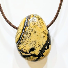 Pendentif Jaspe Paysage sur Cordon Simili Marron Réglable