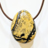 Pendentif Jaspe Paysage sur Cordon Simili Marron Réglable