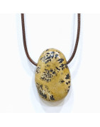 Pendentif Jaspe Paysage sur Cordon Simili Marron Réglable