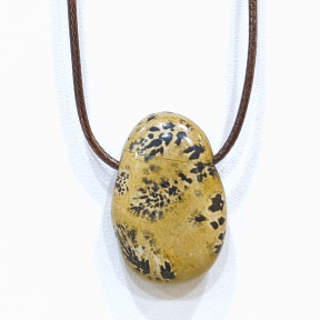 Pendentif Jaspe Paysage sur Cordon Simili Marron Réglable