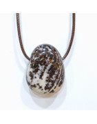 Pendentif Jaspe Paysage sur Cordon Simili Marron Réglable
