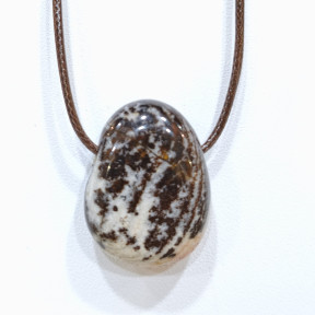 Pendentif Jaspe Paysage sur Cordon Simili Marron Réglable