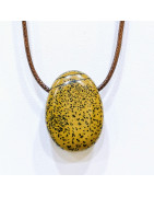 Pendentif Jaspe Paysage sur Cordon Simili Marron Réglable