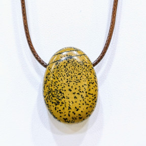 Pendentif Jaspe Paysage sur Cordon Simili Marron Réglable