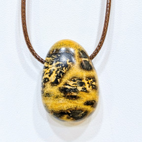 Pendentif Jaspe Paysage sur Cordon Simili Marron Réglable