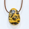 Pendentif Jaspe Paysage sur Cordon Simili Marron Réglable