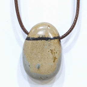 Pendentif Jaspe Paysage sur Cordon Simili Marron Réglable