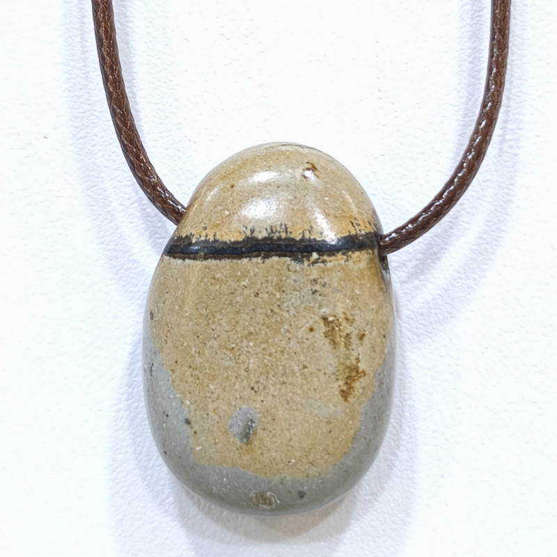 Pendentif Jaspe Paysage sur Cordon Simili Marron Réglable