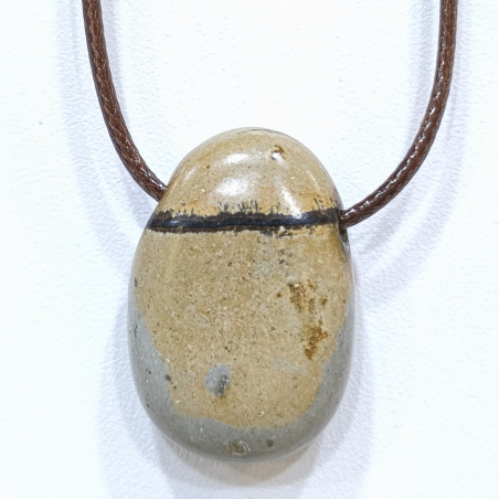 Pendentif Jaspe Paysage sur Cordon Simili Marron Réglable