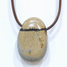 Pendentif Jaspe Paysage sur Cordon Simili Marron Réglable