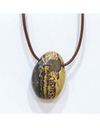 Pendentif Jaspe Paysage sur Cordon Simili Marron Réglable