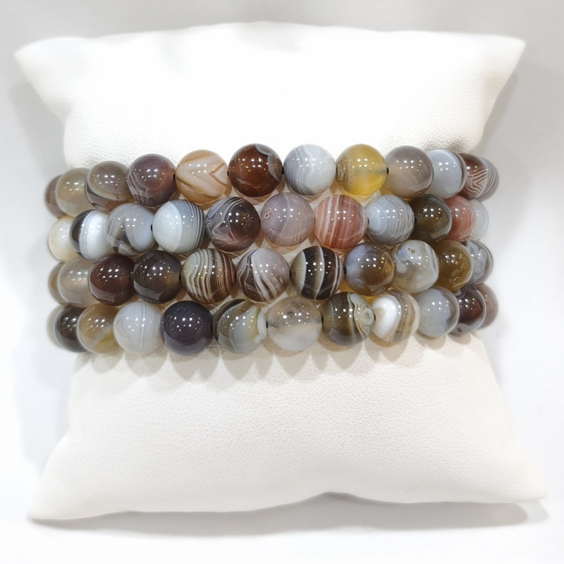 Bracelet Agate du Botswana Pierres Rondes 8mm