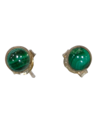 Boucles Malachite Petits Cabochons Ronds Argent 925