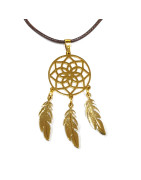 Pendentif Attrape-rêve Plaqué Or sur Cordon Simili Marron Réglable
