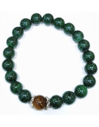 Bracelet Malachite et Œil de Tigre Pierres Rondes 10mm