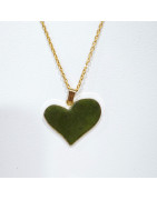 Pendentif Jade Cœur sur Chaîne Plaquée Or 40 + 9 cm