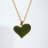 Pendentif Jade Cœur sur Chaîne Plaquée Or 40 + 9 cm