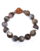 Bracelet Agate du Botswana et Rudra avec Inserts Pierres Ronde 14mm