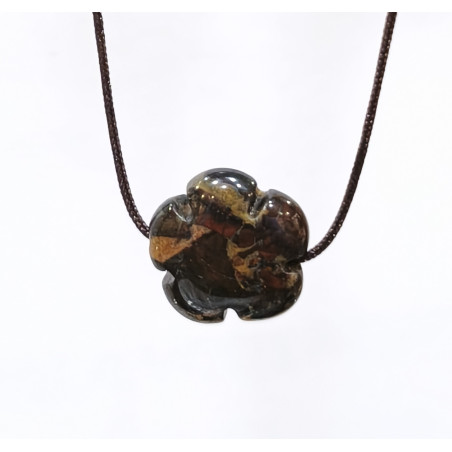 Pendentif Jaspe Bréchique Fleur sur Cordon Réglable