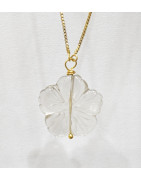 Pendentif Cristal de Roche Fleur sur Chaîne Plaquée Or Réglable