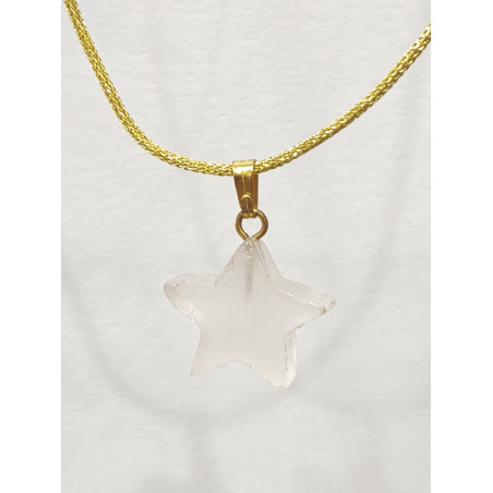 Pendentif Quartz Rose Etoile sur Cordon Réglable