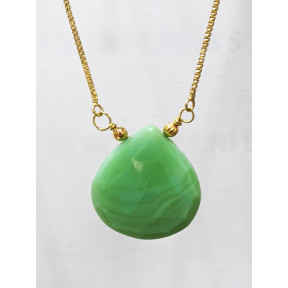 Pendentif Chrysoprase Facetté sur Chaîne Plaquée Or Réglable