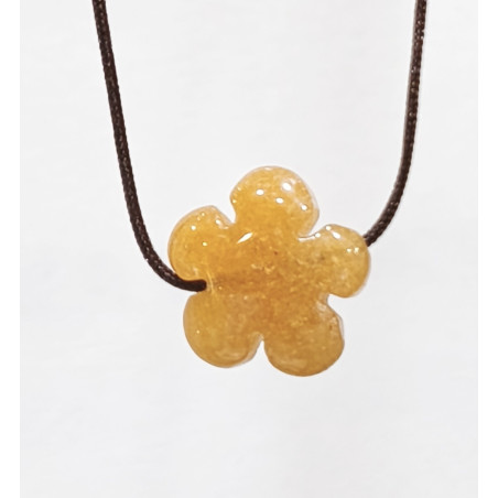 Pendentif Aventurine Orange Fleur sur Cordon Réglable