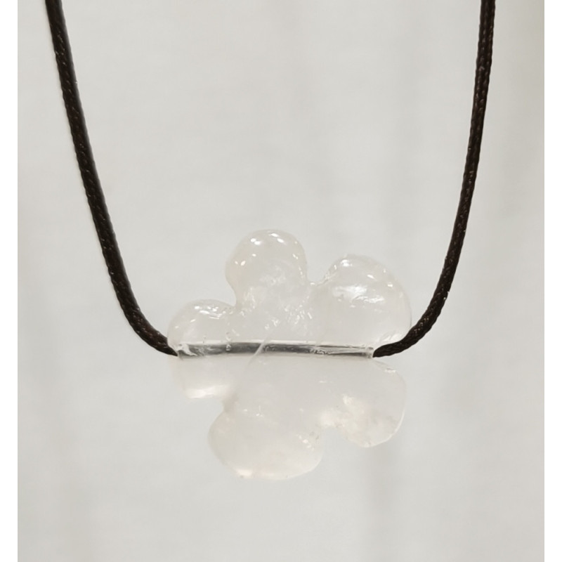 Pendentif Quartz Rose Fleur sur Cordon Réglable